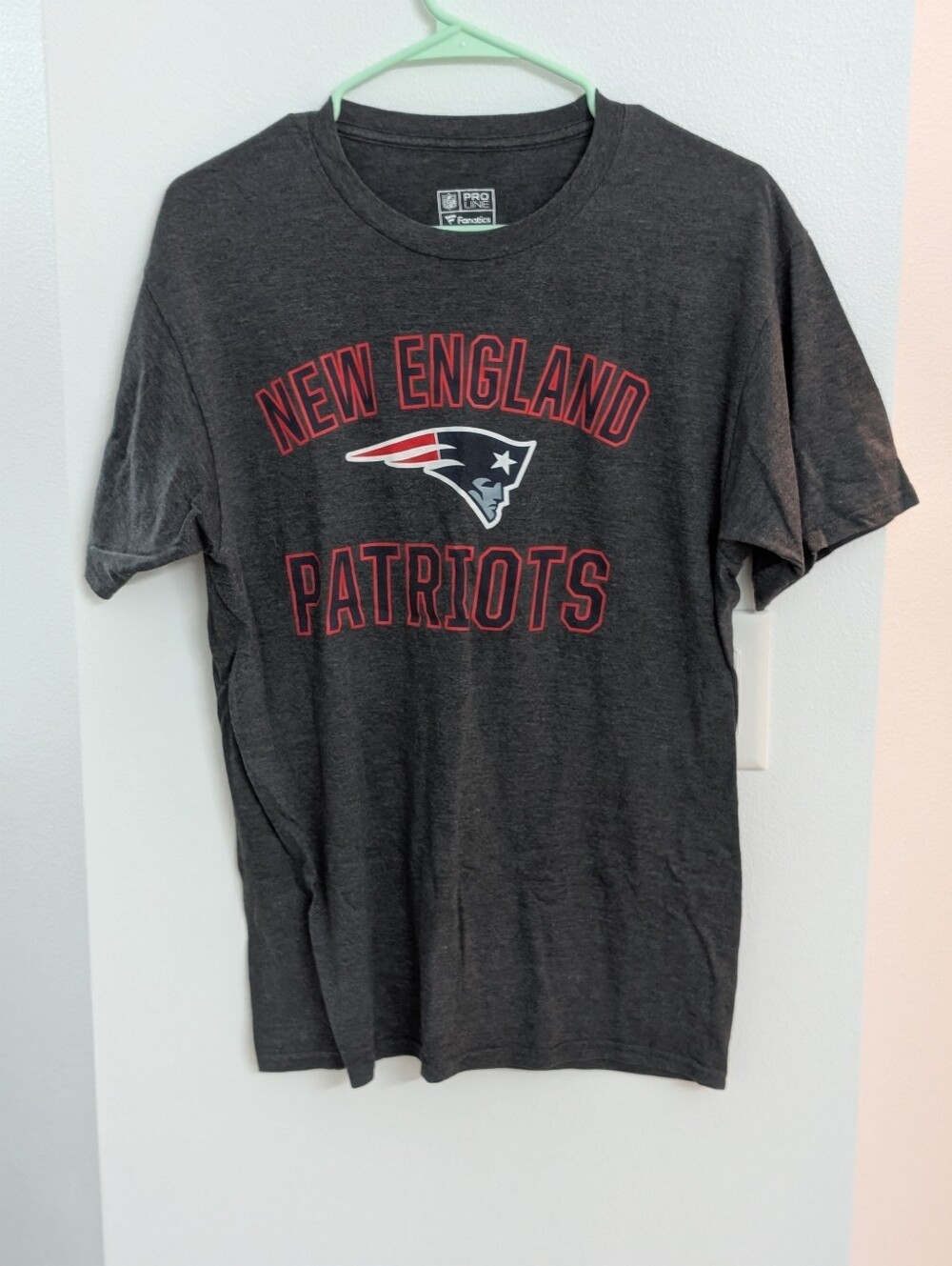 Fanatics New England Patriots Gray T-Shirt with Red & Navy Logo